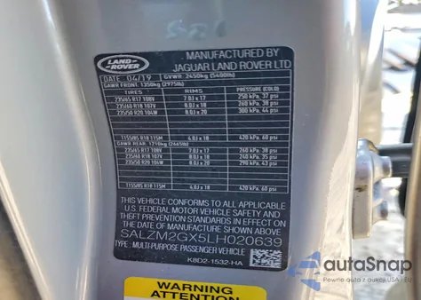 2020 Land Rover Range Rover Evoque Hse z USA, uszkodzony, nr VIN SALZM2GX5LH020639